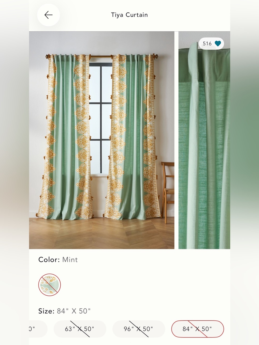 2 Anthropologie Curtain Panels - Tiya - Mint and Mustard with tassels
